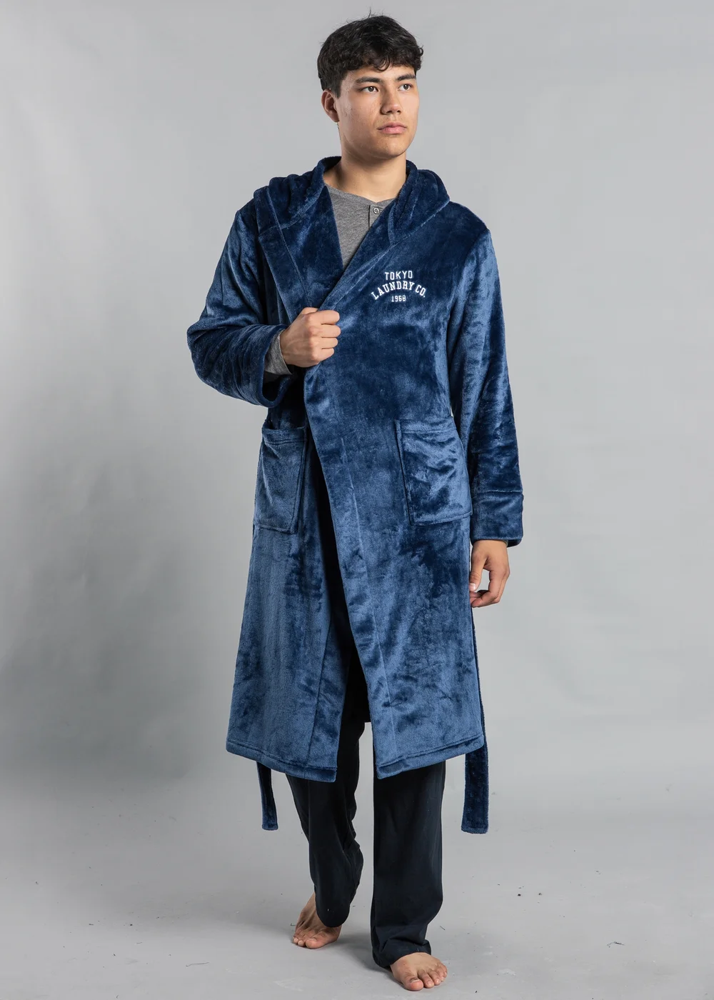 Tokyo Laundry Blue Plush Dressing Gown with Hood - Medium Image 2
