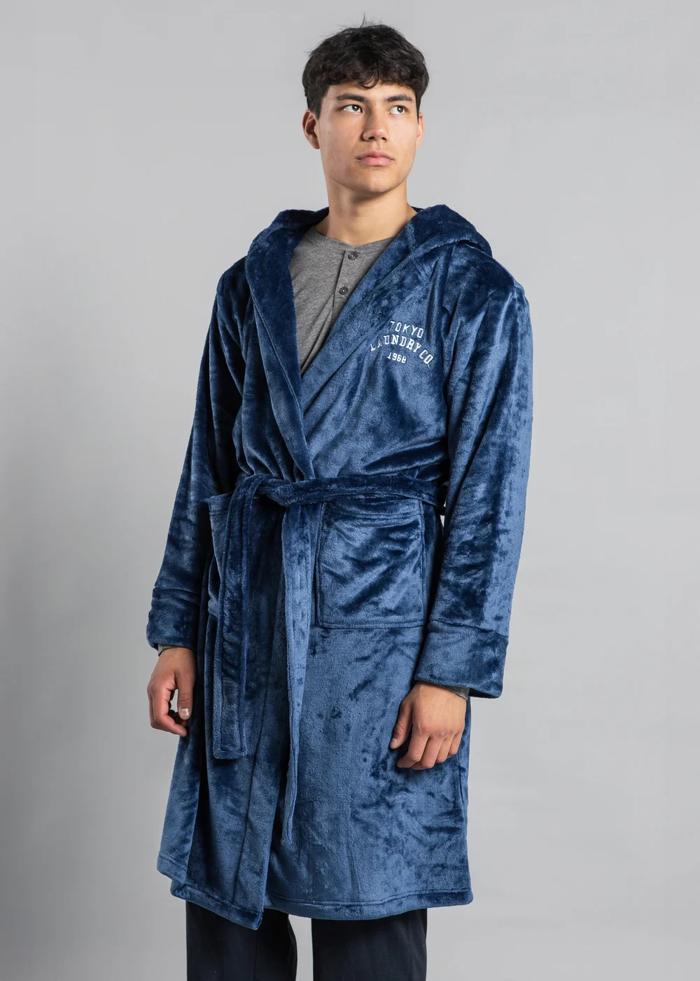 Tokyo Laundry Blue Plush Dressing Gown with Hood - Medium Image 1