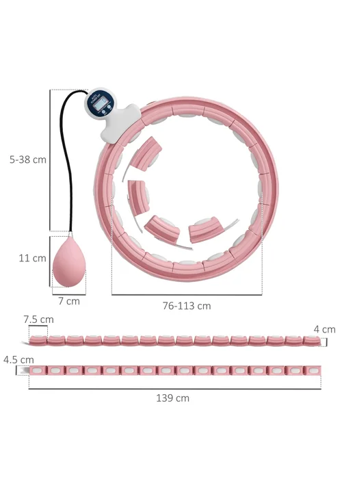 SPORTNOW Smart Weighted Hula Hoop with 16 Detachable Knots & Digital Counter - One Size Image 3