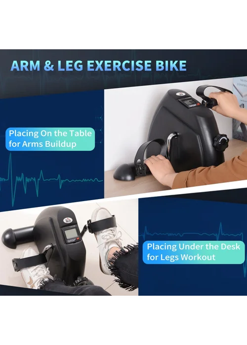 HOMCOM Mini Exercise Bike Portable Pedal Manual Machine Indoor Fitness Black - One Size Image 4