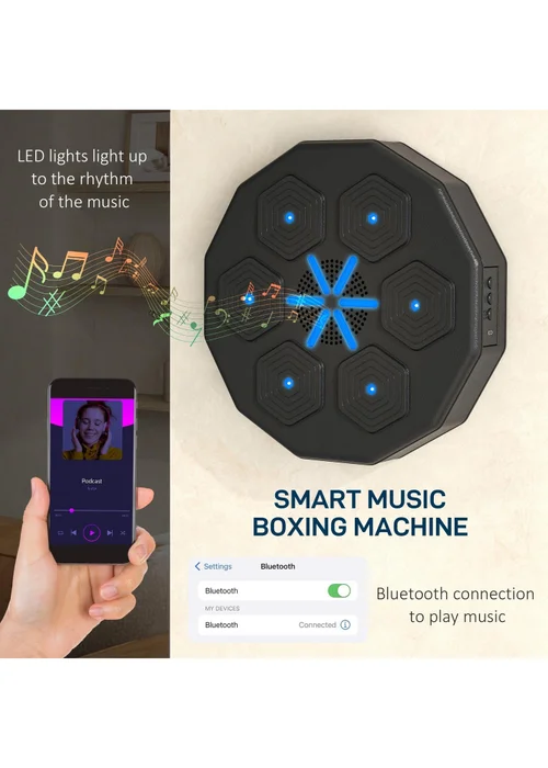 SPORTNOW Smart Music Boxing Machine with Bluetooth Connection & LED Light - One Size Image 4