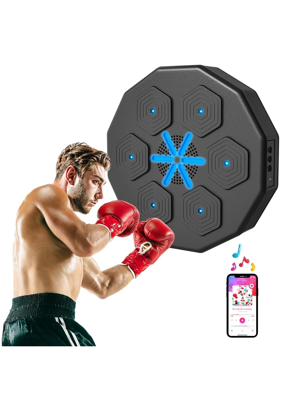 SPORTNOW Smart Music Boxing Machine with Bluetooth Connection & LED Light - One Size Image 1