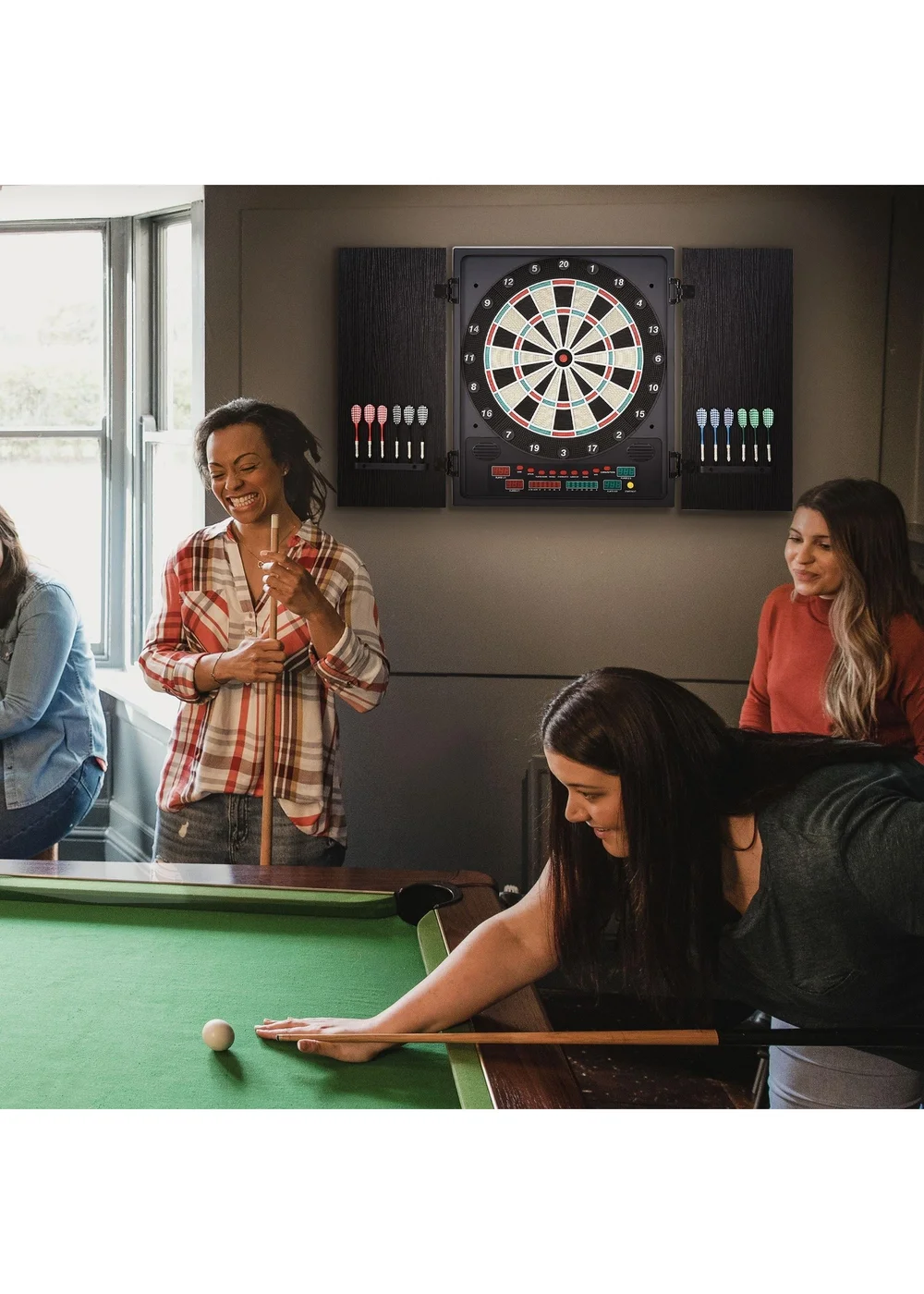 HOMCOM Electronic Dartboard In Case LED Scoreboard w/ 12 Darts 30 Heads Cabinet - One Size Image 2