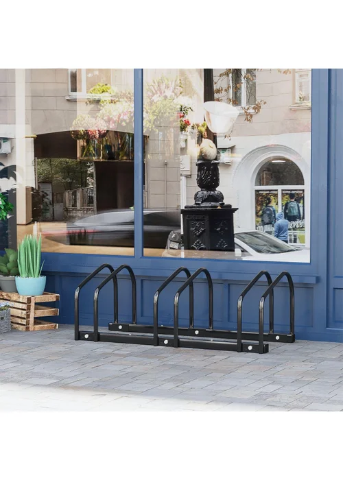 HOMCOM Bike Parking Rack Bicycle Locking Storage Stand for 3 Cycling Black - One Size Image 2