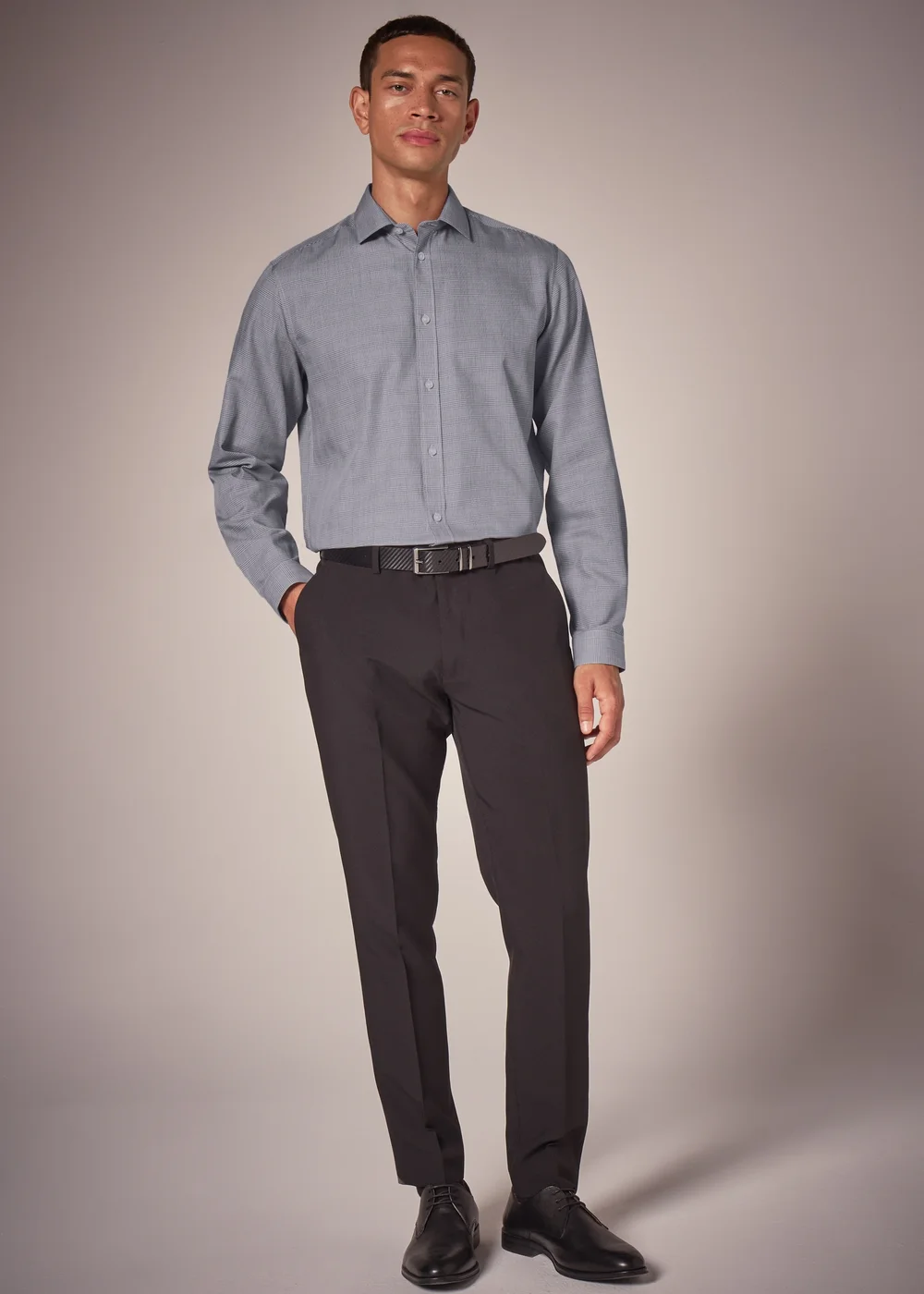 Taylor & Wright Grey Check Regular Fit Shirt - Small Image 2