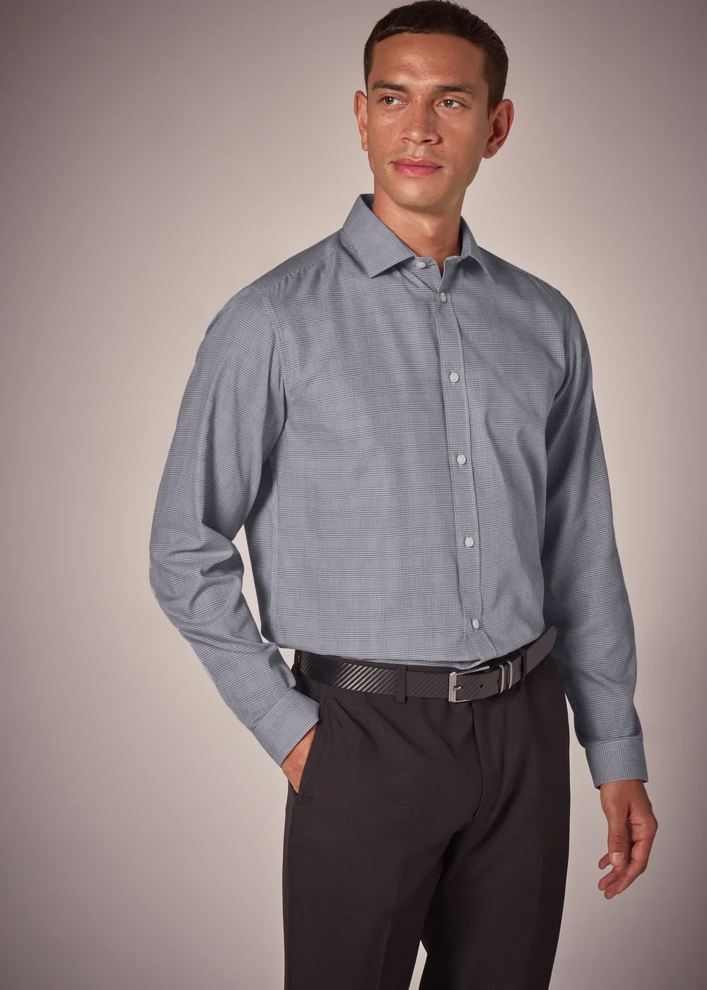 Taylor & Wright Grey Check Regular Fit Shirt - Small Image 1