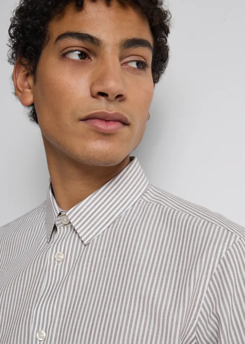 Taylor & Wright Brown Stripe Slim Fit Long Sleeve Shirt - Medium Image 2