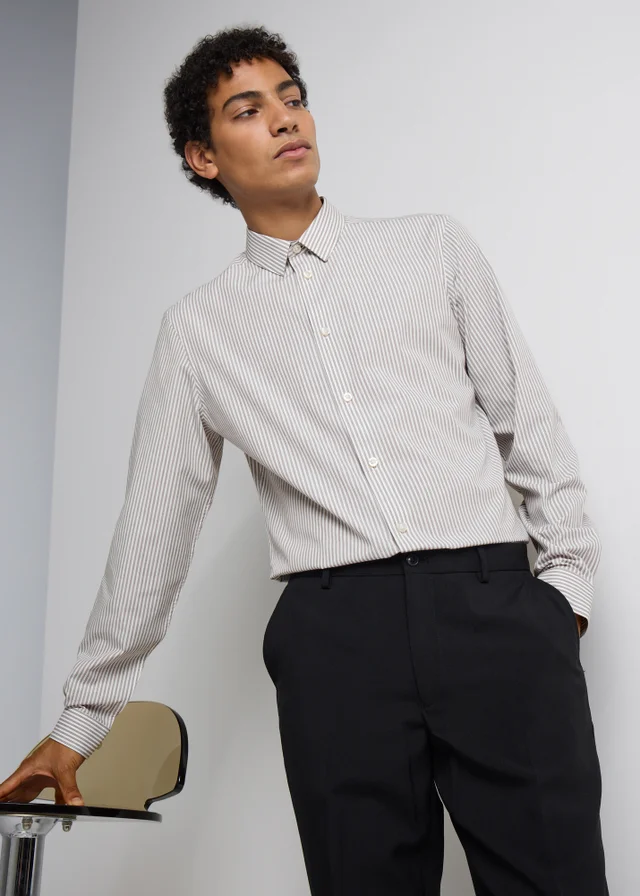 Taylor & Wright Brown Stripe Slim Fit Long Sleeve Shirt