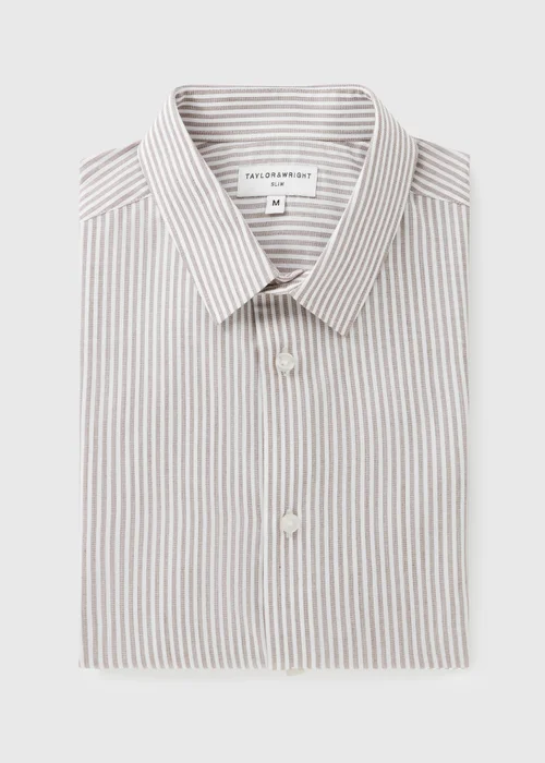 Taylor & Wright Brown Stripe Slim Fit Long Sleeve Shirt - Medium Image 3