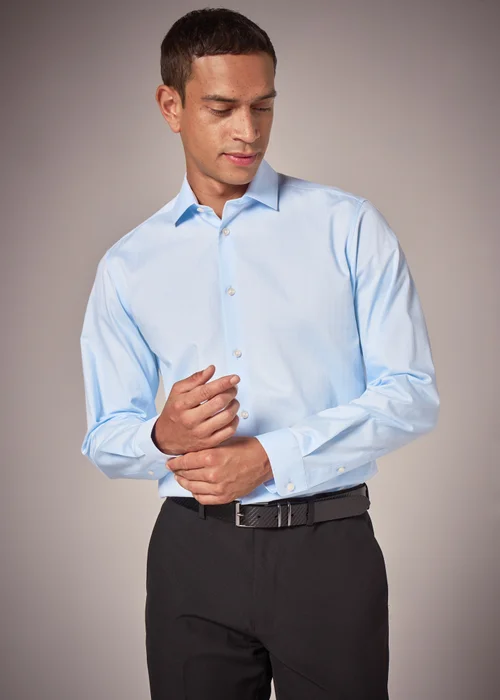 Taylor & Wright Blue Herringbone Regular Fit Shirt - Medium Image 1