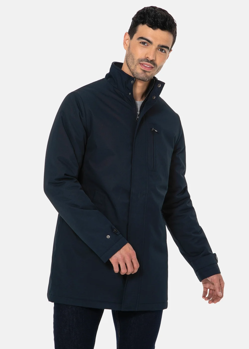 Threadbare Navy Showerproof Funnel Neck Lightweight Mac - XL Image 1