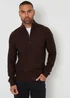 Threadbare Brown Textured Quarter Zip Jumper With Wool - Small Image 1