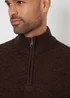 Threadbare Brown Textured Quarter Zip Jumper With Wool - Small Image 3