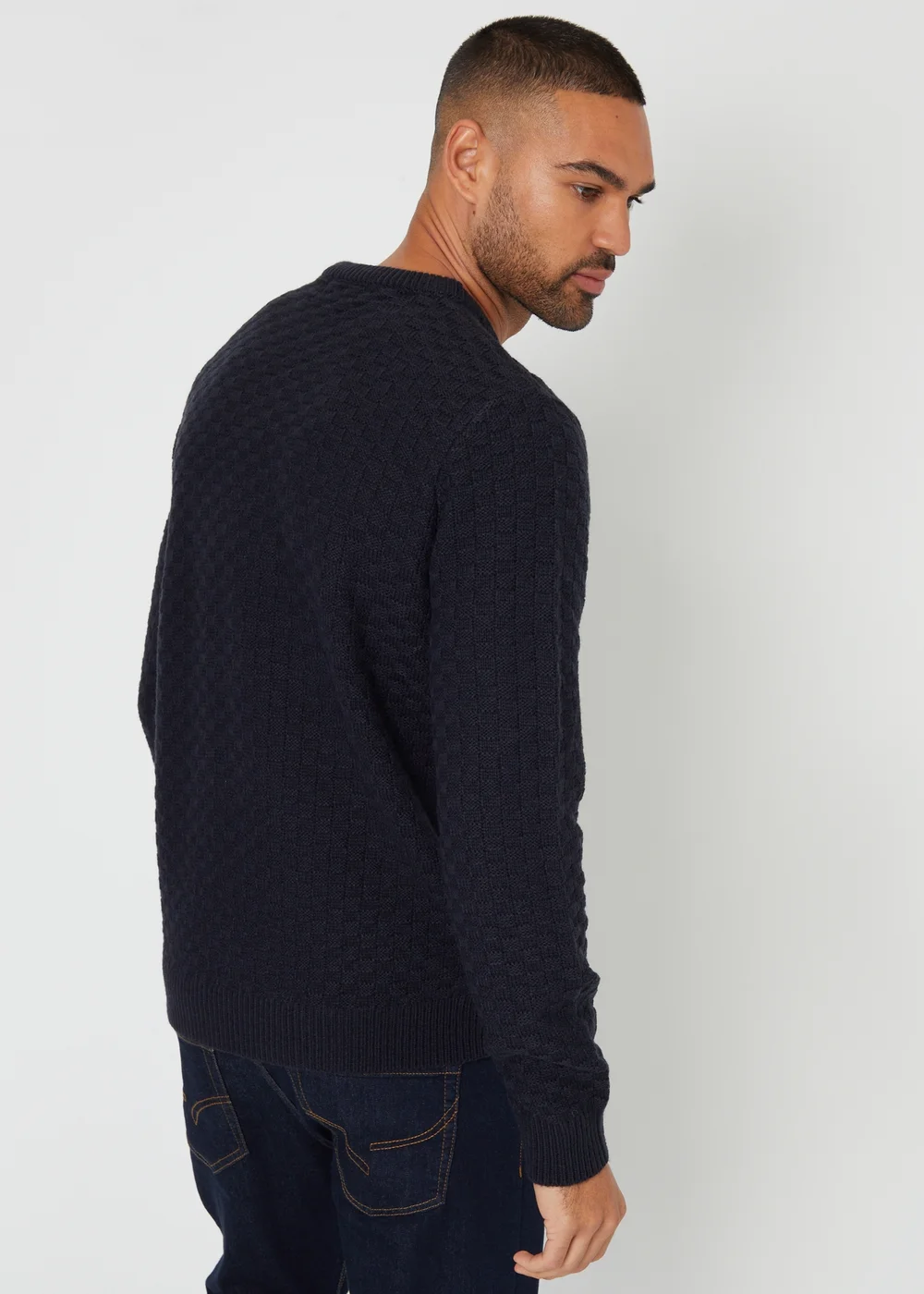 Threadbare Navy Textured Knit Crew Neck Jumper - Small Image 2