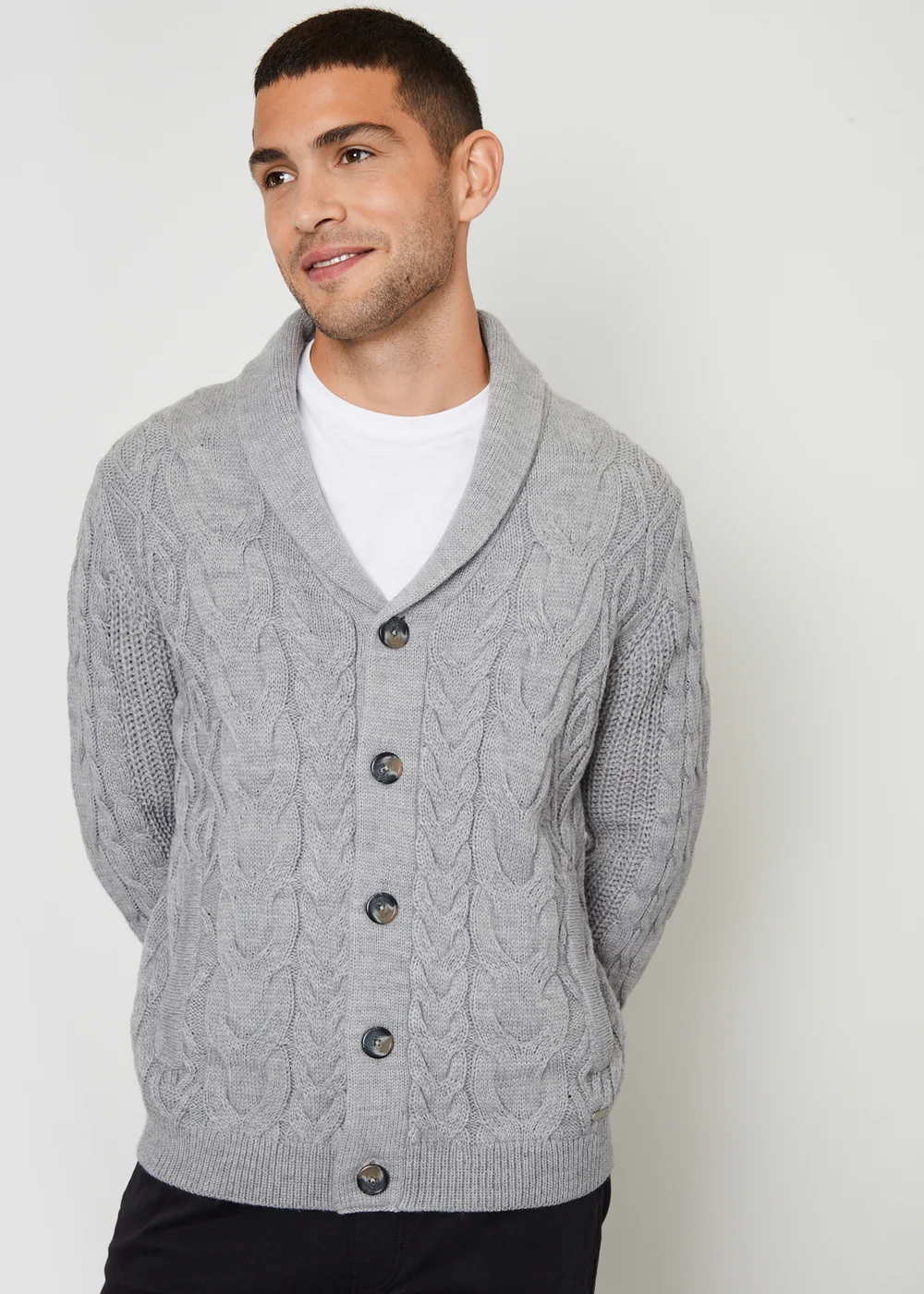 Threadbare Grey Cable Knit Shawl Collar Cardigan With Wool - XXL Image 1