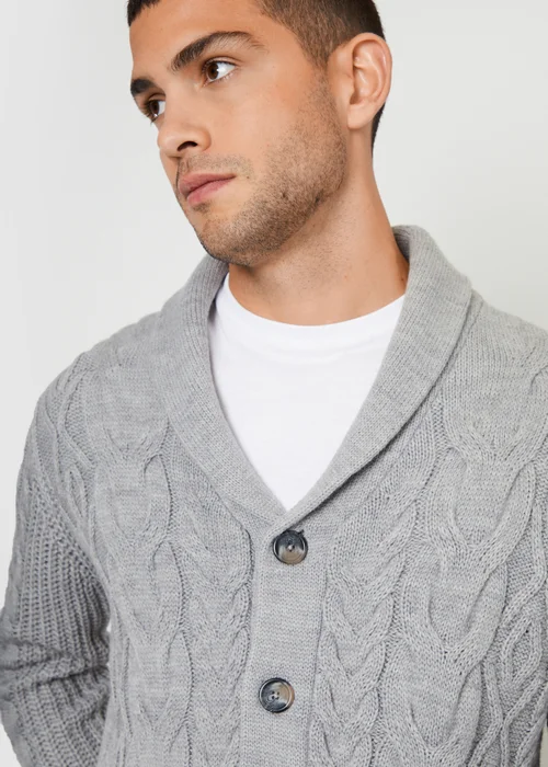 Threadbare Grey Cable Knit Shawl Collar Cardigan With Wool - XXL Image 3