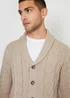 Threadbare Stone Cable Knit Shawl Collar Cardigan With Wool - Small Image 4