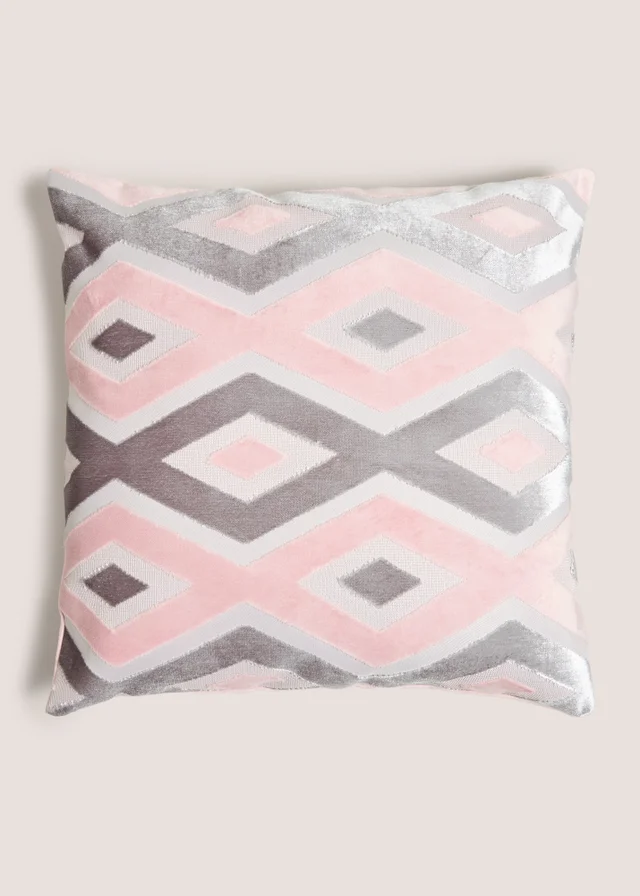Pink Cut Velvet Diamond Cushion