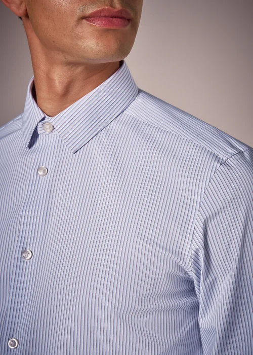 Taylor & Wright Blue Slim Fit Blue Burgundy Stripe Shirt - Small Image 3