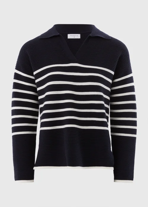 Navy Striped Open Collar Jumper - 3XL Image 4