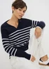 Navy Striped Open Collar Jumper - 3XL Image 1