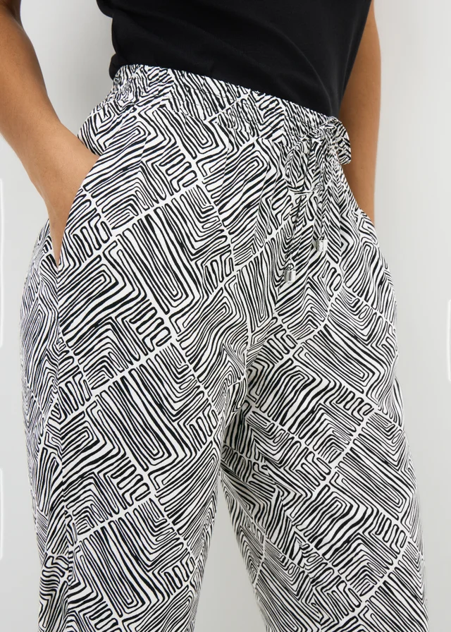 Black Mono Print Tapered Trousers