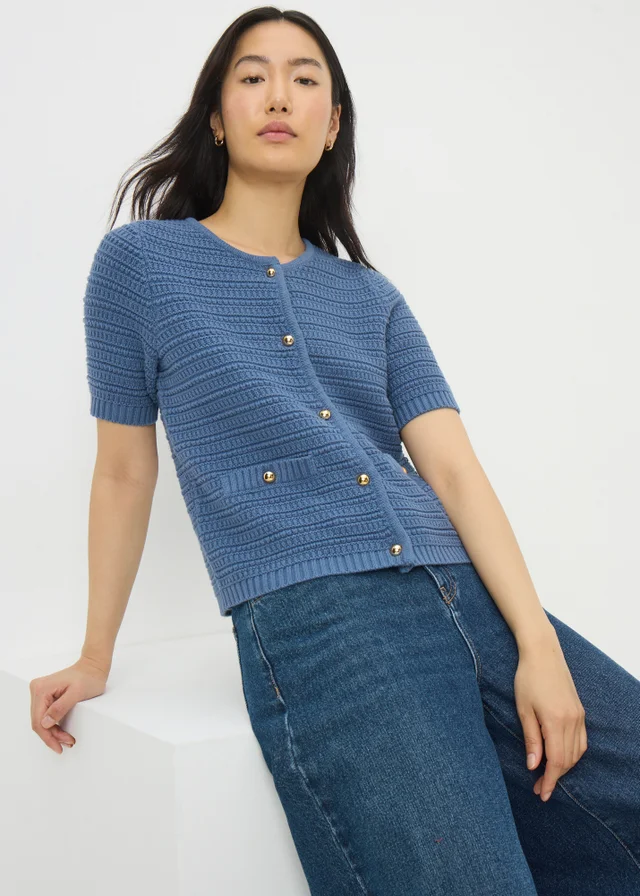 Blue Stitch Detail Cardigan