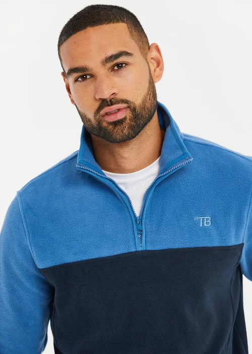 Threadbare Cobalt Two Tone Quarter Zip Fleece Jumper - 2XL Image 3