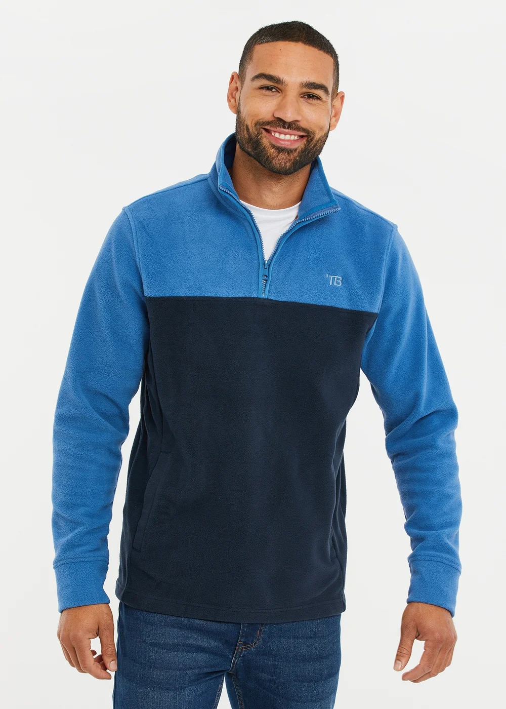 Threadbare Cobalt Two Tone Quarter Zip Fleece Jumper - 2XL Image 1