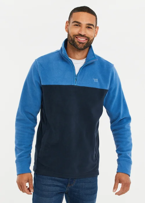 Threadbare Cobalt Two Tone Quarter Zip Fleece Jumper - 2XL Image 1