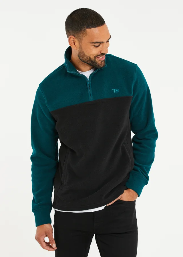 Threadbare Teal Wham Two Tone Quarter Zip Fleece Jumper