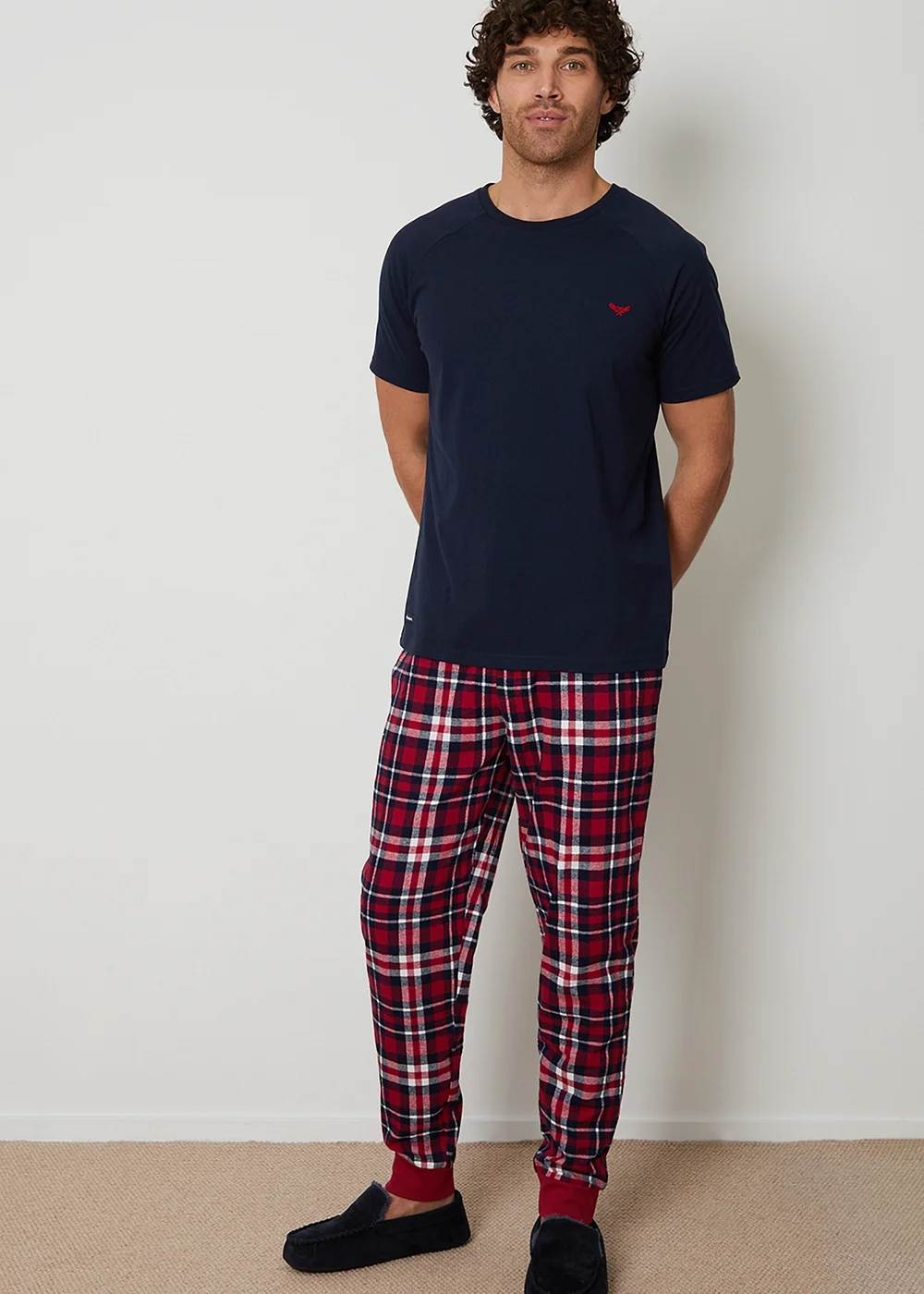 Threadbare Navy Cotton Blend Check Pyjama Set - XXL Image 1