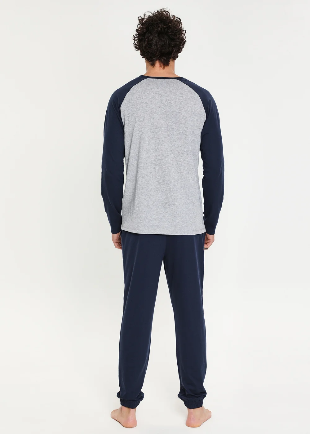 Threadbare Navy Cotton Blend Long Sleeve Pyjama Set - Large Image 2