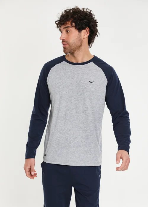 Threadbare Navy Cotton Blend Long Sleeve Pyjama Set - Large Image 4