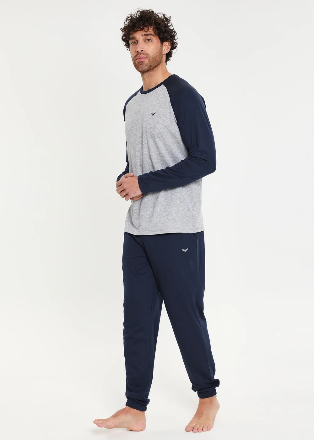 Threadbare Navy Cotton Blend Long Sleeve Pyjama Set - Large Image 1