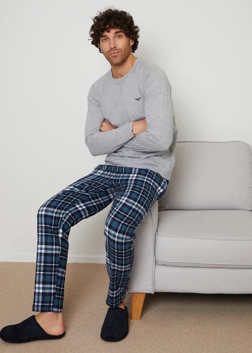 Threadbare Grey Cotton Rich Check Pyjama Set - Small Image 4