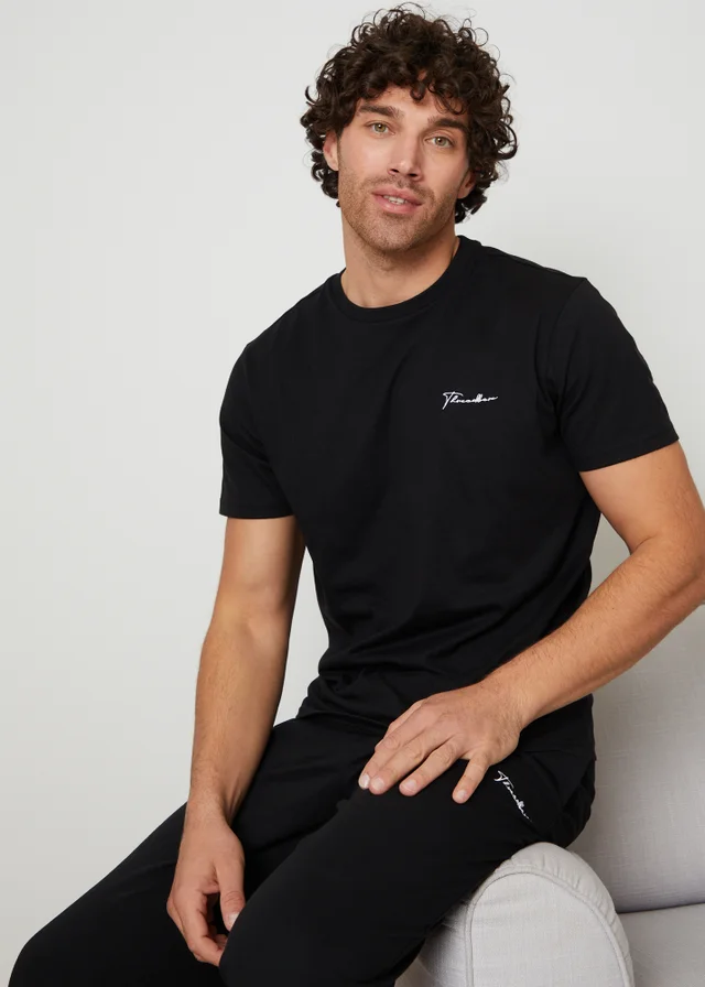 Threadbare Black Elton Cotton Blend Jersey Pyjama Set