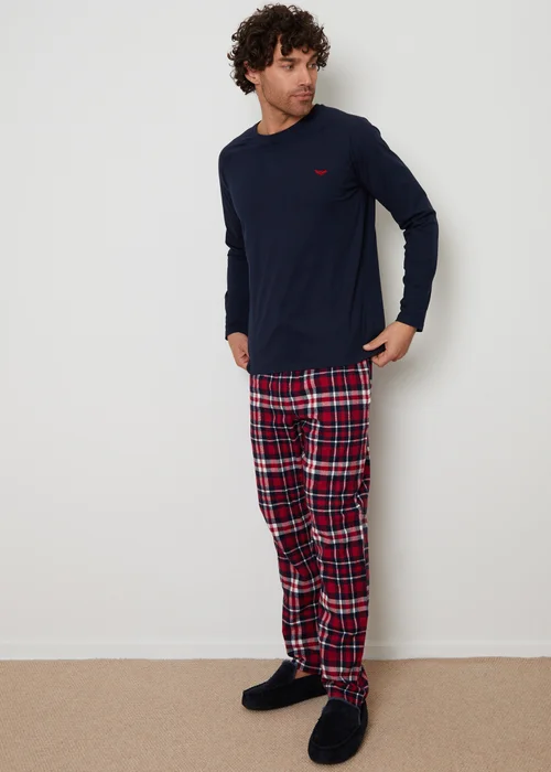 Threadbare Navy Cotton Blend Check Pyjama Set - Extra Large Image 1