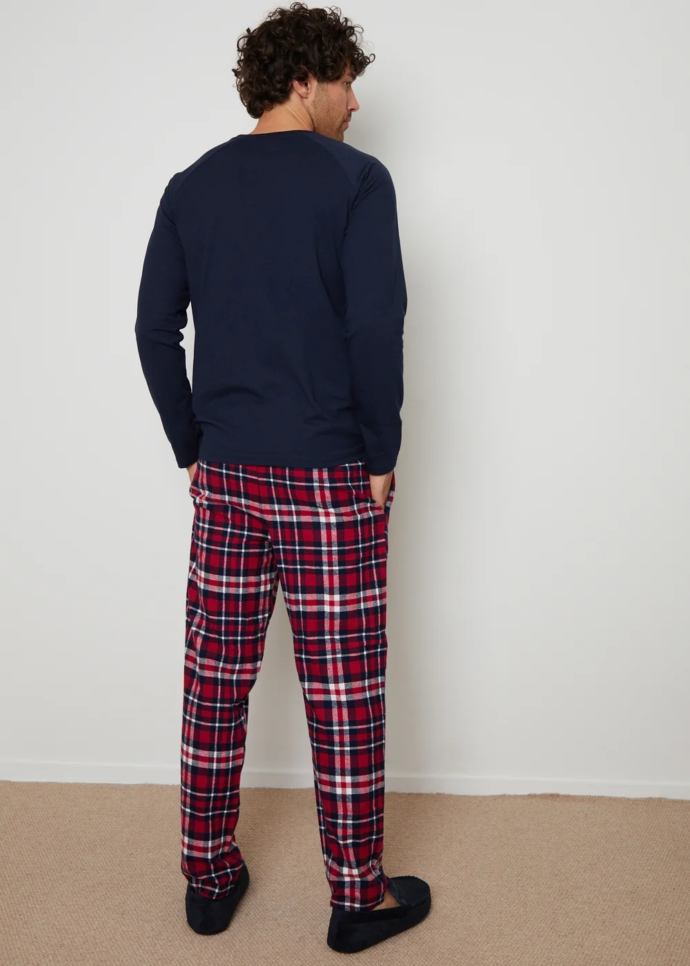 Threadbare Navy Cotton Blend Check Pyjama Set - Extra Large Image 2