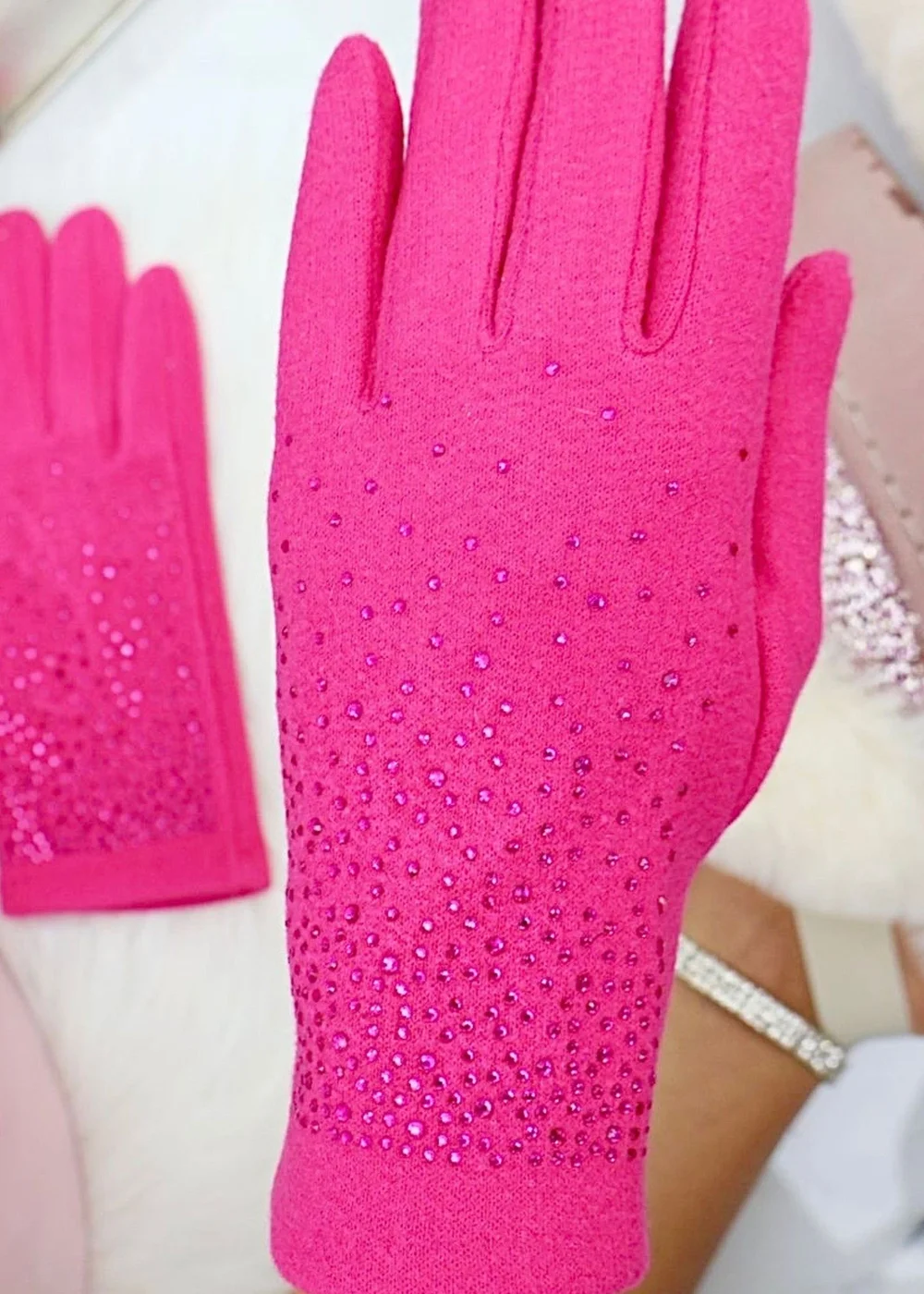 Love Lemonade Pink Sparkly Crystal Shine Gloves - One Size Image 2