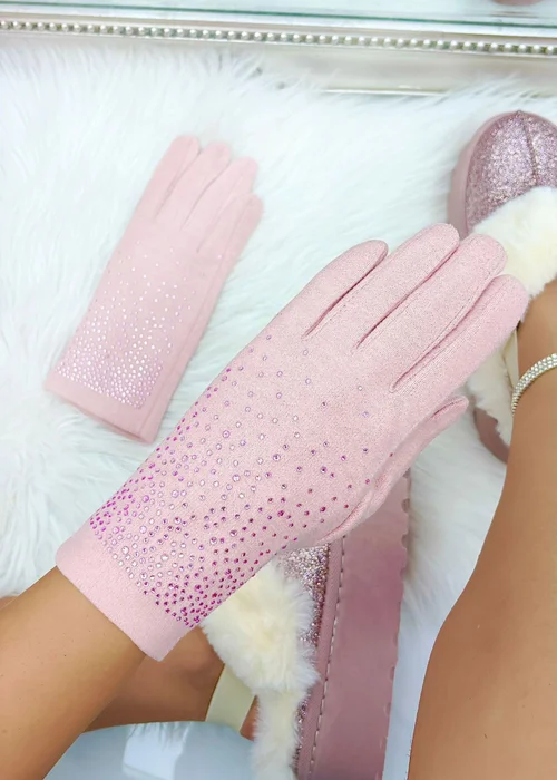 Love Lemonade Pale Pink Sparkly Crystal Shine Gloves - One Size Image 1