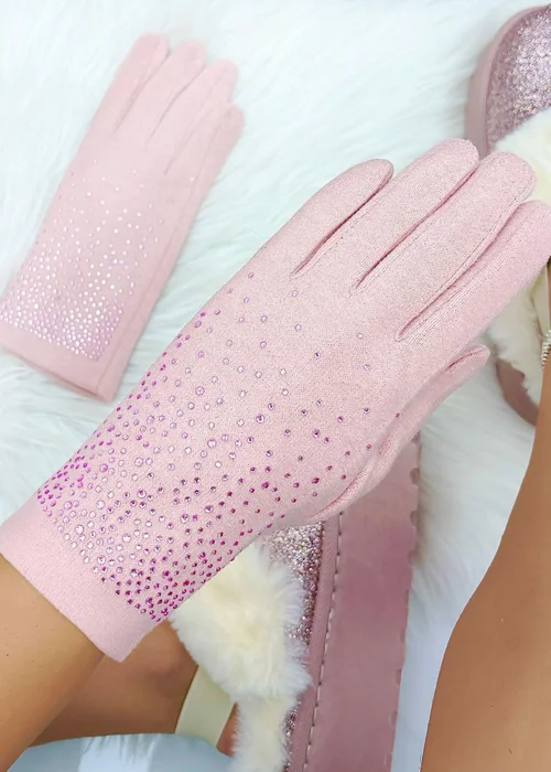 Love Lemonade Pale Pink Sparkly Crystal Shine Gloves - One Size Image 2