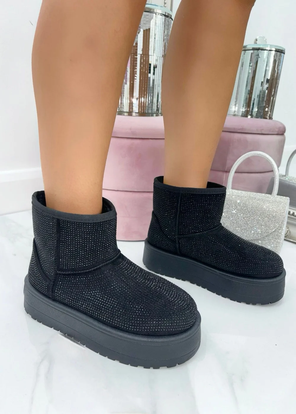 Love Lemonade Black Sparkly Rhinestone Snugg Mini Boots - Size 3 Image 1