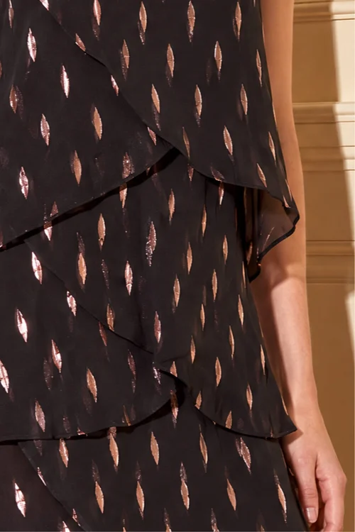 Roman Black Shimmer Foil Print Tiered Dress - 20 Image 4