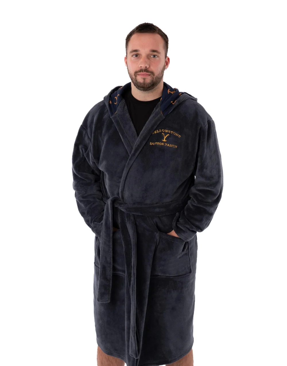 Yellowstone Blue Dutton Ranch Montana Hooded Bathrobe - Small Image 1