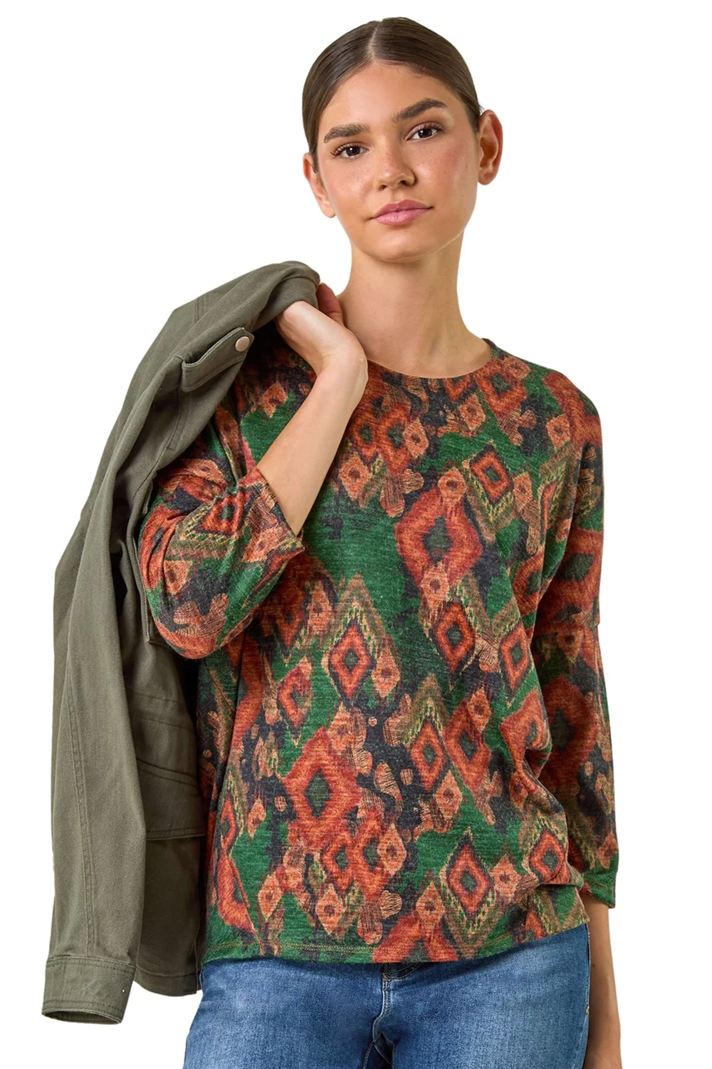 Roman Green Abstract Aztec Print Top - Size 16 Image 1
