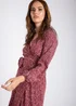 Gini London Burgundy Animal Print Split Detail Midi Wrap Dress - Size 12 Image 4