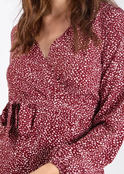 Gini London Burgundy Animal Print Split Detail Midi Wrap Dress - Size 12 Image 3