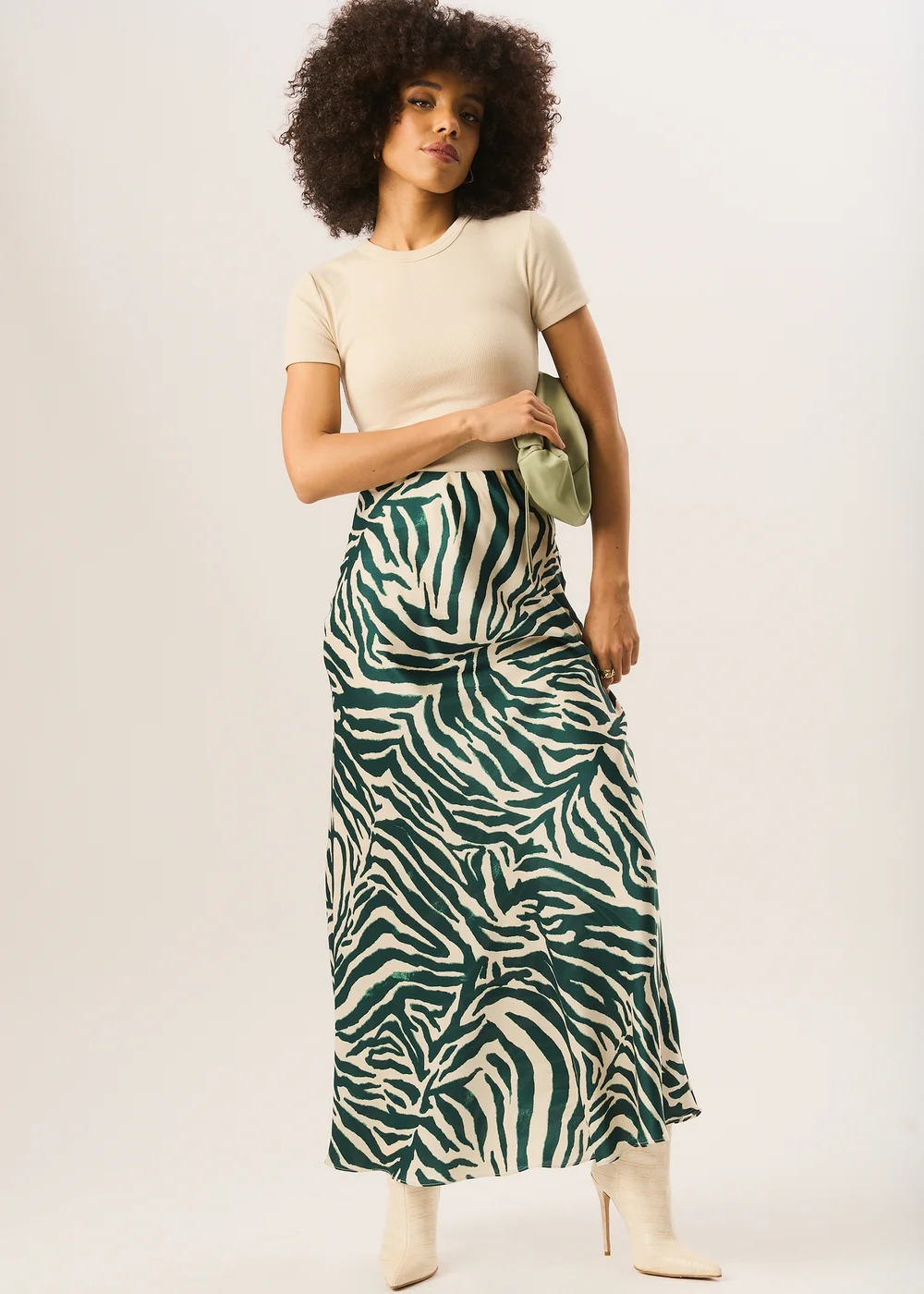Gini London Green Zebra Bias Maxi Skirt - Size 10 Image 1