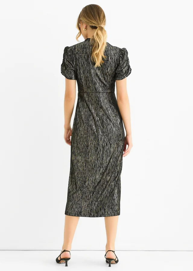 Gini London Black Foil Velour Midi Dress